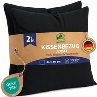 leevitex® Kissenbezüge Kissenbezug 40 x 40 cm, 2er Set, Schwarz, (2 Stück), feine Jersey-Qualität, 100% Baumwolle, robuster Reißverschluss