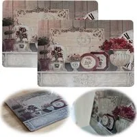 LS-LebenStil Platzset 2x Kork Tischset Platzset Vintage Blumen 40x30cm abwaschbar Rechteck, (Platzmatte abwaschbar Korkunterseite, 2-St., Placemate Tisch Untersetzer Unterlage Teller Geschirr Vasen)