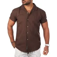 CARISMA Kurzarmhemd Herren Leinen Baumwoll Mix Casual Hemd 9212 Regular Kurzarm Kentkragen Uni