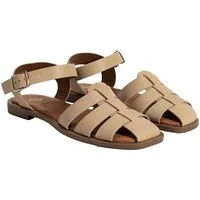 Desa Damen-Ledersandalen – Flacher Absatz, Schnallenverschluss Slipper