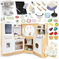 Mamabrum Spielküche Kinderküche 3+, Interaktiver XXXL Spielzeugherd mit LED-Beleuchtung Holz