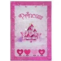 Mazovia Kinderteppich Kinderteppich Kinderzimmerteppich Prinzessin Schloss, 120 x 170 cm, Kurflor, Waschbar in Waschmaschine, Höhe 5 mm, Rutschfest