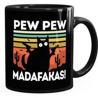 MoonWorks Tasse Kaffee-Tasse mit Spruch Pew Pew Madafakas! schwarze Katze Spruch Meme, Keramik