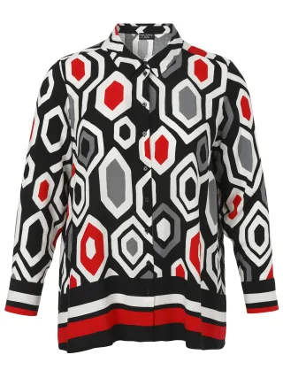 VIA APPIA DUE - Bluse Hemdkragen 1/1 Arm Druck schwarz multicolor - Gr. - 52