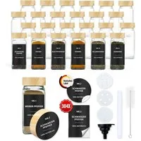 BBWL Pfefferstreuer Gewürzgläser Set eckig 120 ml mit Zubehör, 12er, 24er oder 36er Set, (24-tlg), luftdichte Gewürzdosen aus Glas mit Etiketten für Schubladen&Organizer