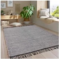 TaraCarpet Wollteppich Handwebteppich Borkum 100% Baumwolle, rechteckig, Höhe: 5 mm, gewebt Baumwolle grau modern Wohnzimmer Küche 080x150 cm