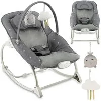 MoMi Babyschaukel LAPIS Elektrische Babywippe mit Musikmodul in Hellgrau - 8 Melodien, Babyliegesitz, manuelle Schaukelbewegung, Sensorik-Spielzeuge