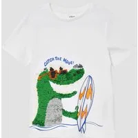 s.Oliver Kurzarmshirt T-Shirt Jersey-T-Shirt mit Wendepailletten