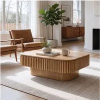 Celya Couchtisch 98 cm Rechteckiger Cocktailtisch mit verstecktem Stauraum (aus Massivholzfurnier, einfache Montage in 5 Minuten, für Wohnzimmer)