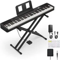 Donner Digitalpiano E-Piano 88 Tasten gewichtete Dual-Tastaturmodus Mit Ständer DEP-20Lite (set, mit Ständer, Haltepedal, und Tastaturaufklebern), für Anfänger Tragbares E-Piano