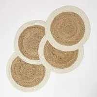 Homescapes Platzset Jute Tischset 4er-Set 40 cm creme-natur – 4x Platzset geflochten