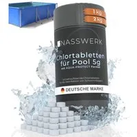 Nasswerk® Chlortabletten Chlortabs - 5g schnelllöslich, 5g Mini Chlortabletten 1kg – schnell löslich für Pool & Whirlpool