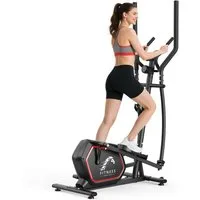 Dskeuzeew Crosstrainer – Ellipsentrainer bis 150 kg – 10 kg Schwungrad (Pulssensoren, Ganzkörpertraining, Ergonomisch), – 16 Stufen magnetischer Widerstand – LCD-Display – Schwarz