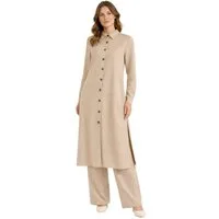 fashionshowcase Longtunika Damen Hemdkleid Stil mit Knöpfen Langarm Modest