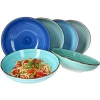 MamboCat Pastateller Blue 6er Set Spaghetti-Teller tief 800ml Schüssel Servier-Schale