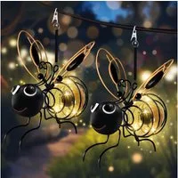 FELIXLEO LED Solarleuchte 2er Bienen Solar Hängelampen Garten Deko wetterfest LED Clip