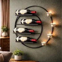 DanDiBo Weinregal für 4 Flaschen und Teelichter Metall 55 cm Wand Schwarz Vivace 96214, Inklusive 4 x Teelichtgläser und Befestigungsmaterial