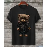 RMK T-Shirt Herren Shirt Rundhals Basic Druck (Teddybär Sonnenbrille Lederjacke) aus Baumwolle