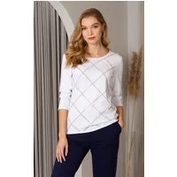 Passioni 3/4 Arm-Pullover mit Rauten-Muster Rundhals Ausschnitt