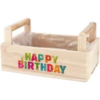 Herz & Heim Geschenkbox aus Holz zum Befüllen mit buntem "Happy Birthday" Aufdruck
