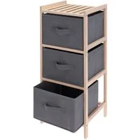 Spetebo Standregal Holz Standregal mit 3 Schubladen - 65 x 27 cm, Holzregal mit 3 Vlies Kisten