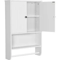 Yaheetech Hängeschrank Badezimmerschrank Wandschrank mit Handtuchhalter und Einlegeboden