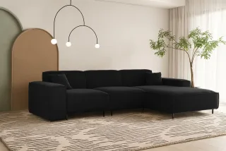 Ecksofa Designersofa GLORIA in Stoff Tiffani Schwarz Ottomane Rechts