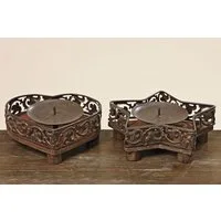 BOLTZE GRUPPE GmbH Kerzenhalter Kerzenleuchter Aurelia Holz Metall Ø12,5 cm natur Stern/Herz 2er Set