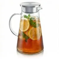 Arendo Karaffe Glaskaraffe 1,9 Liter mit Deckel aus lebensmittelechtem Edelstahl, Borosilikatglas, 1900 ml, Sieb, hitze- und kältebeständig, BPA-frei