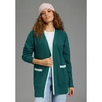 KangaROOS Strickjacke hüftbedeckende Länge, Kontrastdetails, offene Form