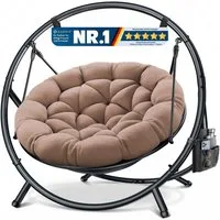 KESSER Hängesessel Bali Hängesessel mit Gestell Hängeschaukel Hängestuhl bis 150kg (mit Wipp Funktion, Kissen & Seitentasche), Hängekorb Stahlgestell Schaumstoff Sitzpolster für Wohnzimmer & Garten