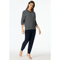 Schiesser Schlafanzug Casual Essentials (2 tlg) wärmende Frottee-Qualität, Rundhalsausschnitt, langärmelig