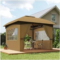 Outsunny Pavillon wasserabweisend Gartenpavillon mit 4 Seitenteilen, Doppeldach, mit 4 Seitenteilen, (Partyzelt mit UV-Schutz, Gartenzelt), mit verzinktem Metallrahmen, für Garten Beige