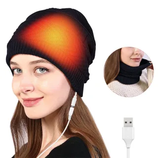 TENGOO 2 In 1 Electric Heating Hat Scarf Rechargeable Thermal Washable Hat Soft Knitted Winter Warm Scarf for Head Neck