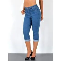 ESRA Caprijeans Sommer Hose Damen Capri Jeans High Waist kurze Jeans bis Übergröße C21 Damen Capri Jeans High Waist 3/4 Jeans Damen Stretch Jeanshose Shorts
