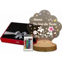 Geschenkelampe LED Nachtlicht LED Nachtlichtlampe Blütenlicht – Mama Du bist die Beste, LED fest integriert, 16 verschiedene Farben, Tageslichtweiß, Muttertag