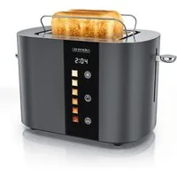 Arendo Toaster 2-Scheiben Kurzschlitz Edelstahl, Touch, Restzeit Bräunungsgradanzeige, 2 Schlitze, für 2 Scheiben, 800 W, Brötchenaufsatz, Wärmeisoliert, Toast-Symbole für Bräunungsgradauswahl