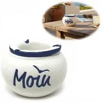 LS-LebenStil Aschenbecher Sturmaschenbecher Moin 10x7,5cm Maritim Weiß Blau mit Deckel, Windaschenbecher Ashtray Tischaschenbecher Garten Balkon Deko