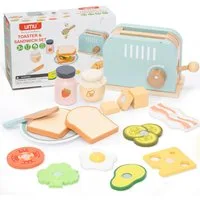Esun Spielküche Holz Toaster & Sandwich Kinderküche, Spielküche zubehör 17 St., Geschenk für Mädchen Jungen ab 3 4 5 6 7 8 Jahre