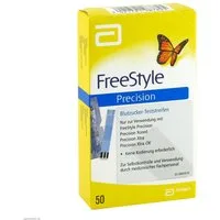 Abbott Blutzucker-Teststreifen Freestyle Precision Blutzuckerteststreifen, Spar-Set, 50-tlg., Praktisch zum Mitnehmen, Schnelle Messzeit, Minimale Blutmenge, Blutzuckerüberwachung