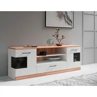 OTTO home Lowboard Ribe,160cm breit,55cm hoch,Oberplatte massiv, Oberplatte Massivholz,schwarze Metall Griffe,2 Türen mit Glaseinsatz