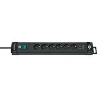 Premium-Line Steckdosenleiste 6-fach schwarz, 3 Meter, 2x USB