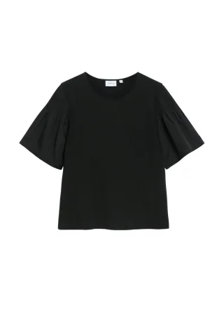 comma - T-Shirt mit Ballonärmeln schwarz - Gr. - 40