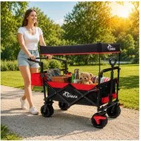 SAMAX Bollerwagen Faltbarer Offroad mit Dach - Schwarz / Rot