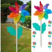 CEPEWA Windspiel Windrad 6er Set Ø11cm H30cm Holzstab Kunststoff bunt Windmühle