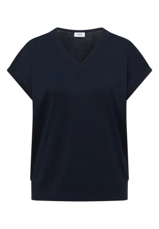Cecil - Lässiges Basic T-Shirt mit V-Ausschnitt und überschnittenen Schultern blau - Gr. - S