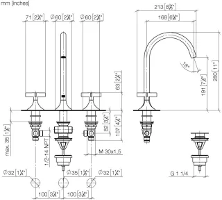 Dornbracht Waschtisch-Dreilochbatterie mit Ablaufgarnitur VAIA 20713809 Platin 20713809-08