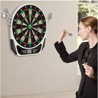 HOMCOM Dartscheibe Elektronische mit Sprachansagen LED-Anzeigen 6 Darts 24 Dartköpfe, (Dartspiel, 1-tlg., Dartboard), Schwarz+Weiß 44 x 50 x 3,2 cm