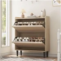 GarveeMore Schuhschrank aus Holz mit 2 Klappschubladen und verstellbarem Regal Schuhregal,Schuhkipper für Flur,Wohnzimmer,88x27x95.5cm