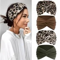 FOUORTUNATE-BEE Seidentuch 4 breite Haarbänder für Damen – Leo & Uni, elastisch, (4-St), 4er-Set elastische Stirnbänder für Yoga, Sport & Make-up